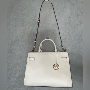 Michael Kors Rayne Medium Saffiano Leather Satchel – Optic White